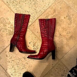 Donald J. Pliner Red Heeled Boots with Chunky Heel